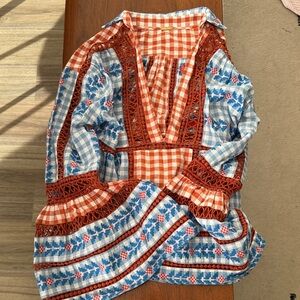 Dodo Bar Or Blue and Terracota Embroidered Blouse